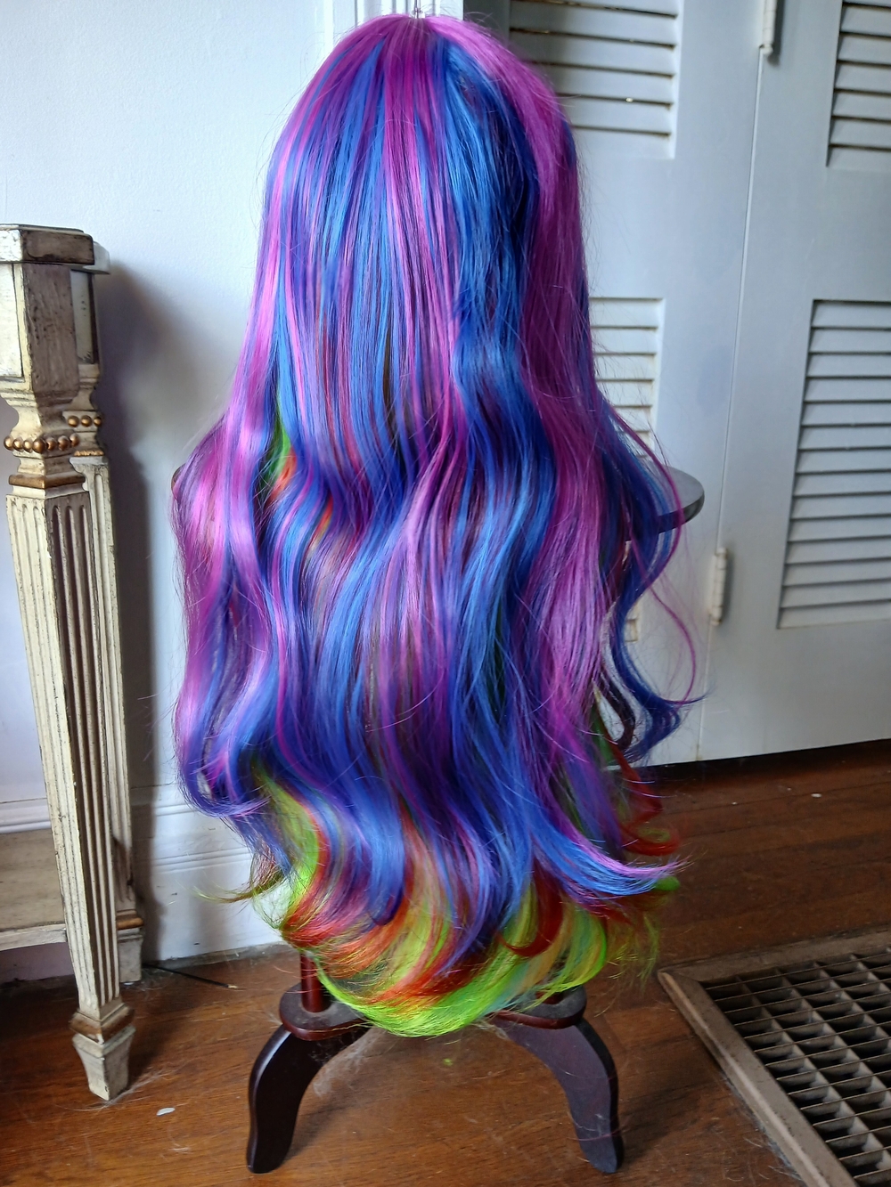 Vivid Rainbow Ombre Long Wavy Women's Wig - Multicolor (Blue, Pink, Green)